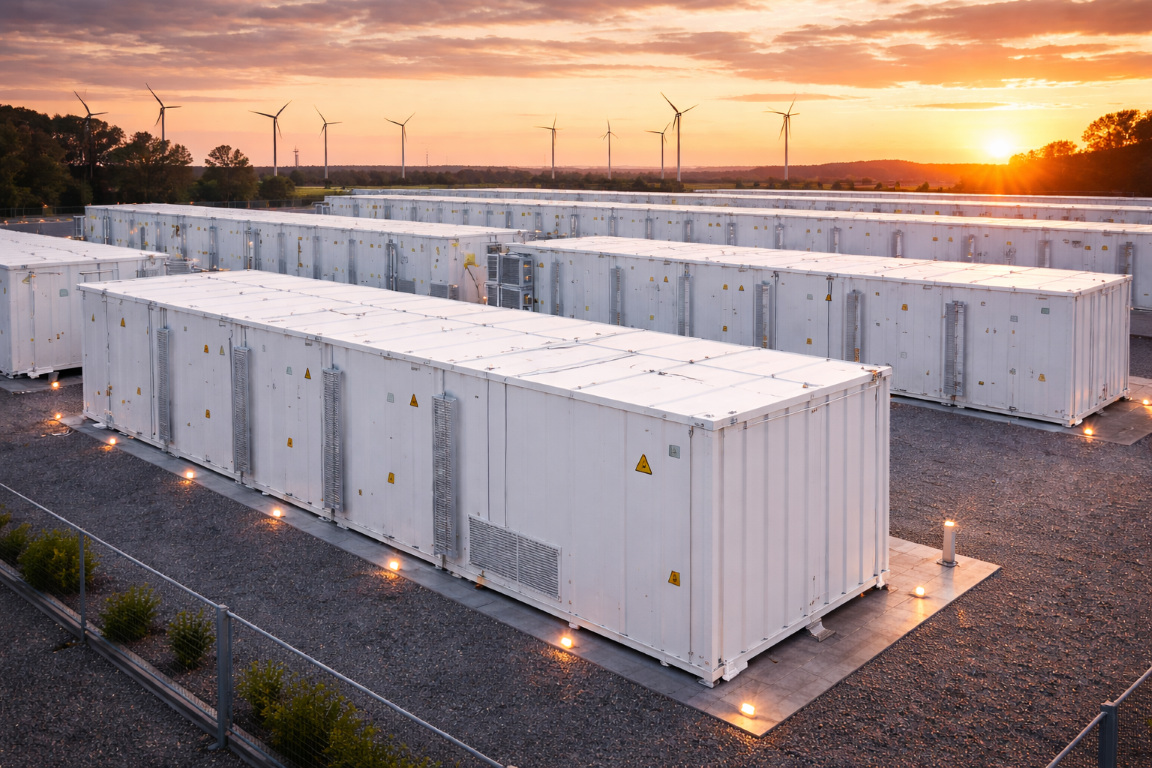 Battery storage, Batteriespeicher in einer großen Anlage